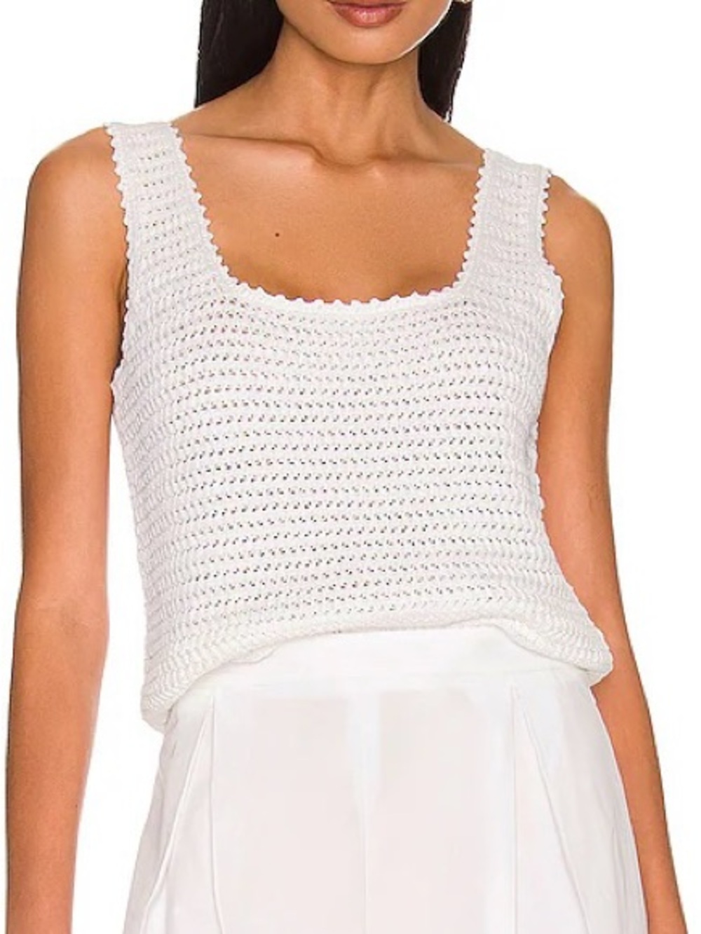 Vince White Crochet Square Neck Tank Top